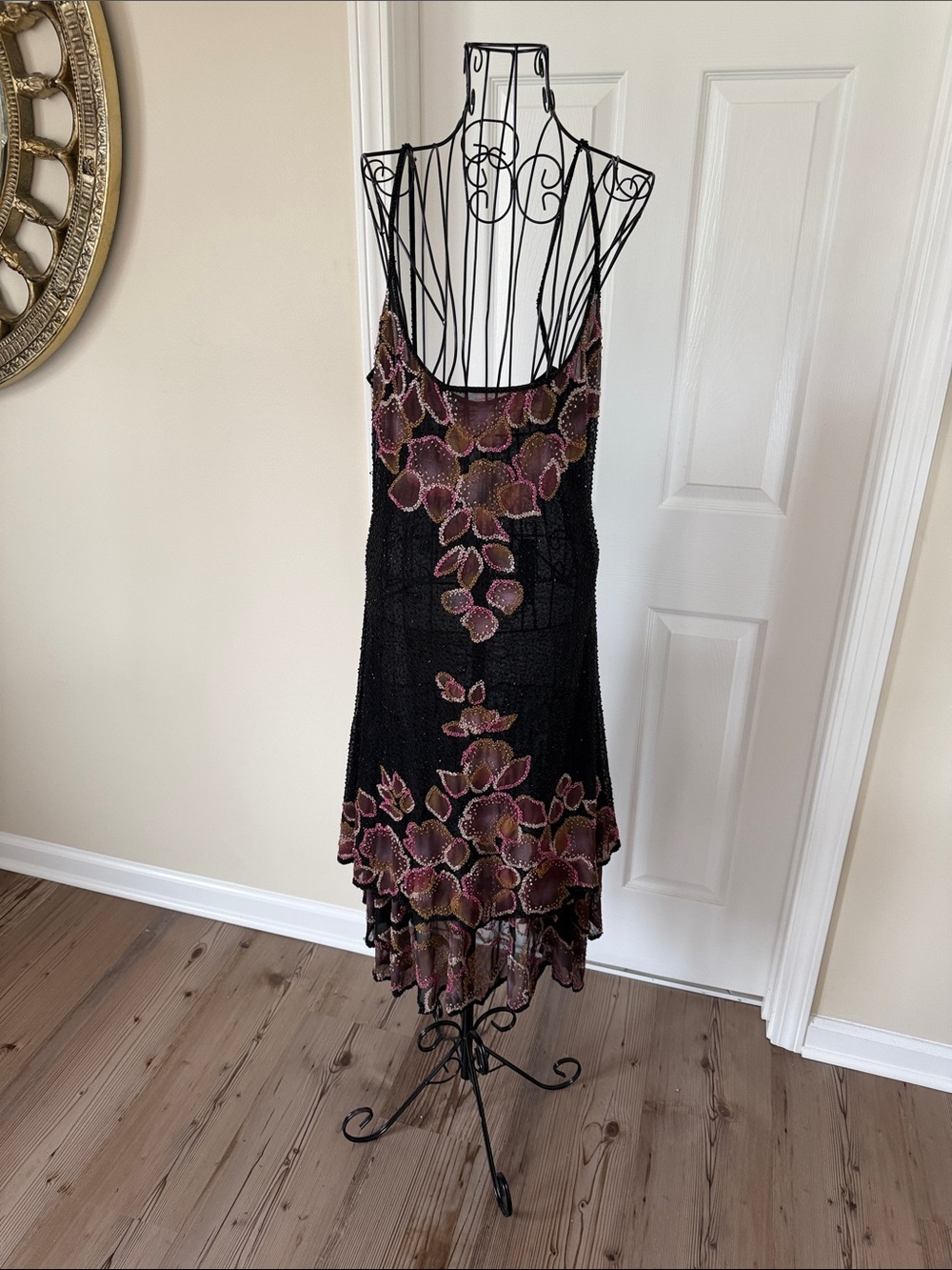 Black Floral Slip Dress with Pink Accents